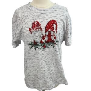 Women's Light Gray Short Sleeve Tee with Red Gnome Graphic